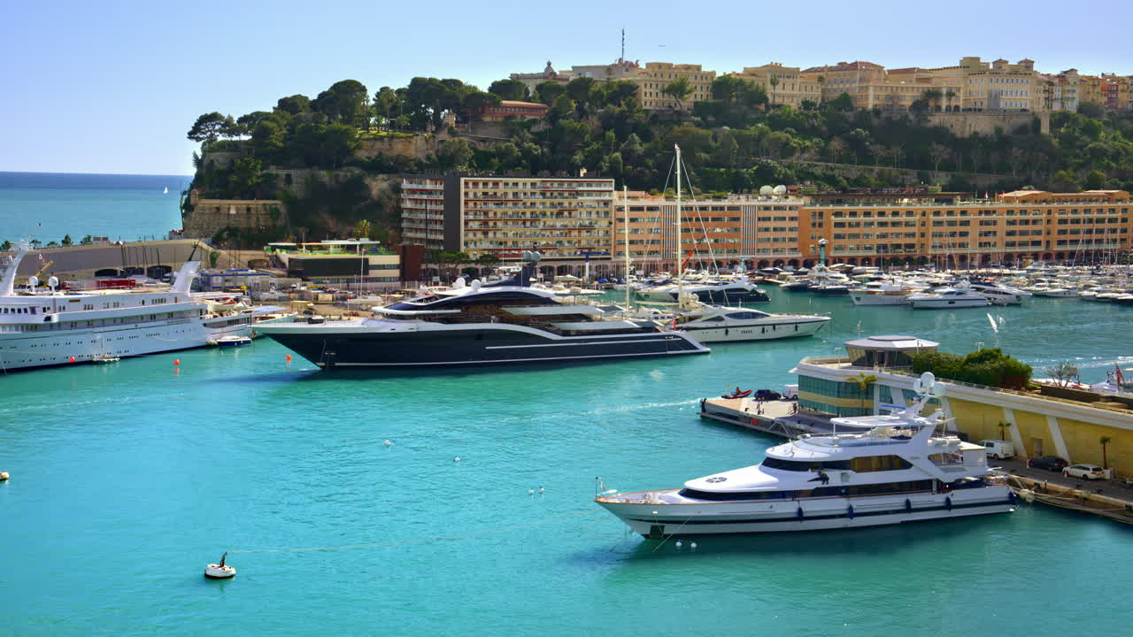 Aerial view of boats docked in the Monaco Marina