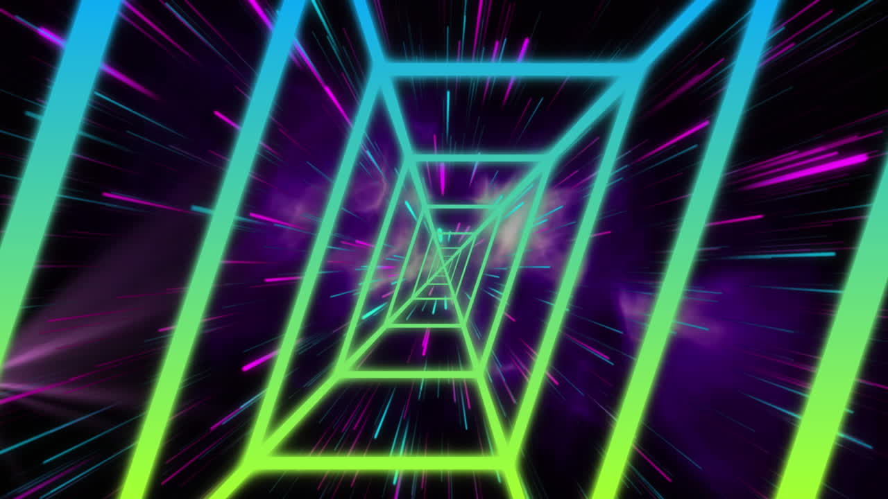 animación de patrón de neón sobre rastros de luz en fondo negro