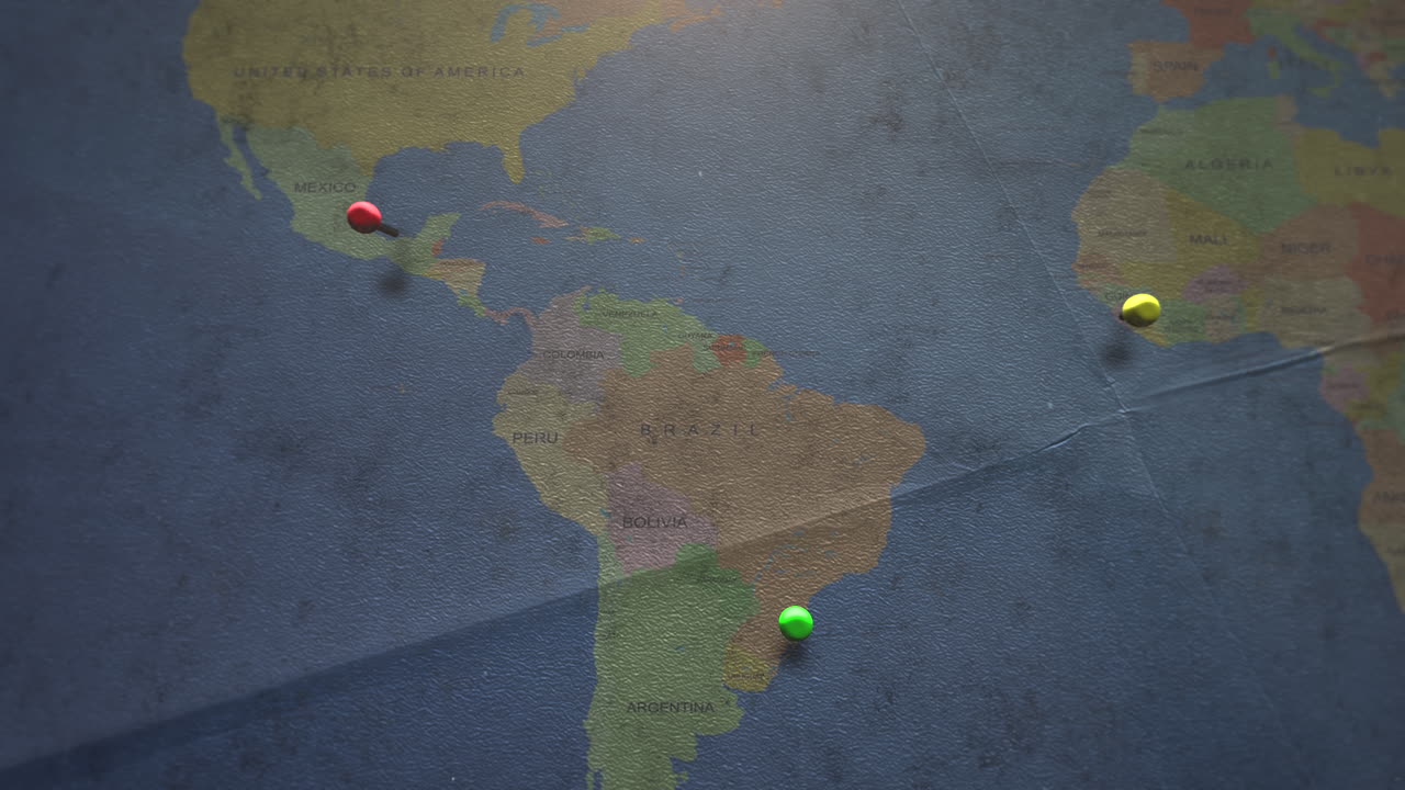 mapa del mundo con el punto de visita y el océano