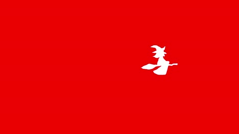 halloween animation white witch flying on broomstick over background red