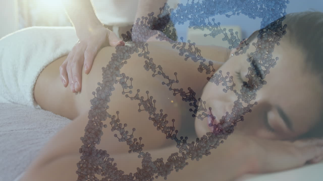 백인 여성 환자와 함께 마사지 치료사에 대한 dna 가닥의 애니메이션