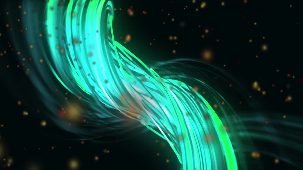 Animation of light spots and green trails on black background