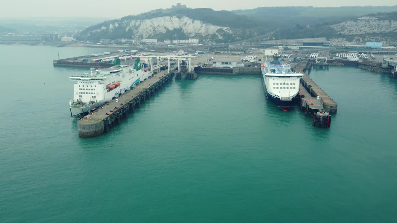 Ferry boats docked in a harbor