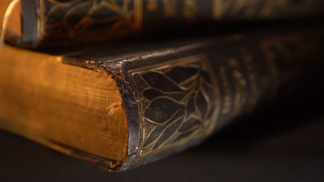 close-up of antique books