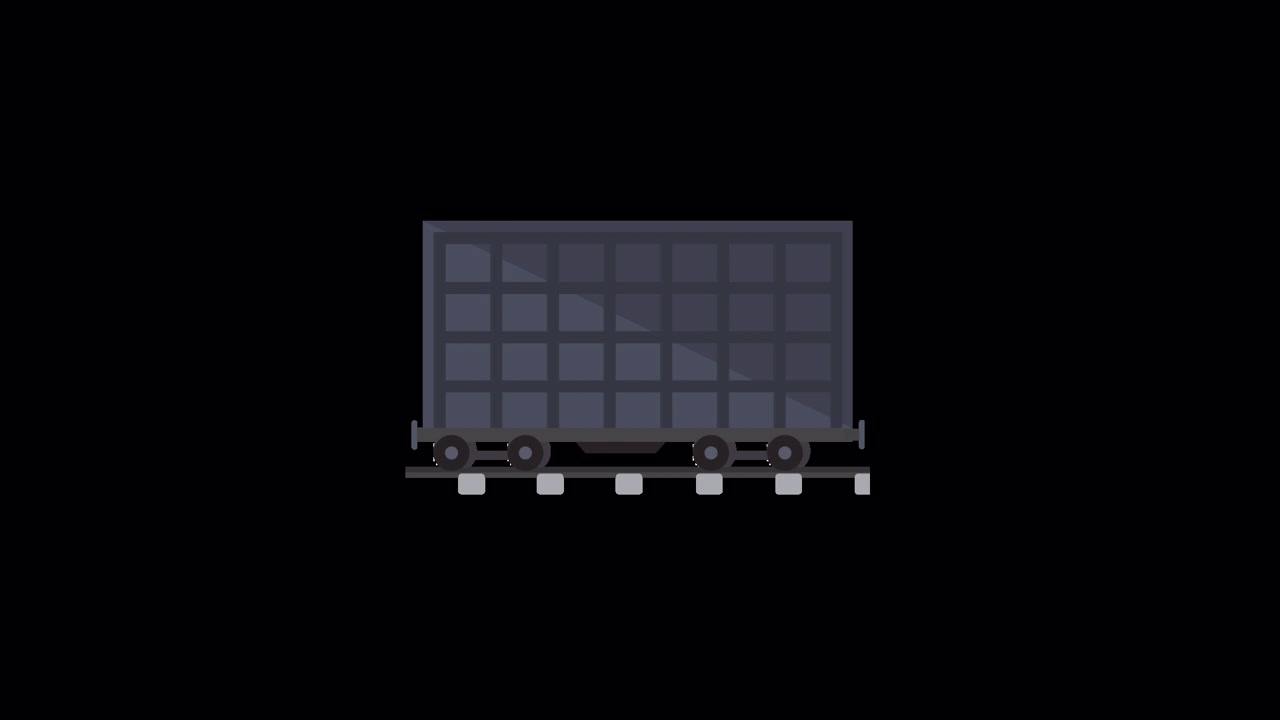 Animazione in flat design di un vagone merci su binari ferroviari