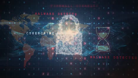 Animación-Del-Procesamiento-De-Datos-Sobre-Candado-Y-Mapa-Mundial