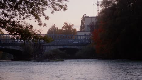 romantic bridge in munich germany at sunset 4k