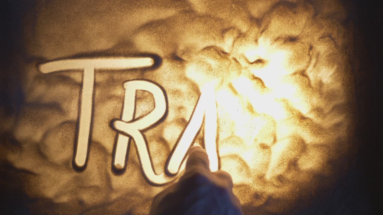 TRAVEL Inscription. Sand On Illuminated Glass