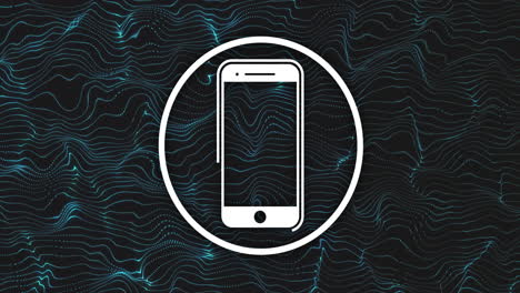 smartphone icon animation over wavy lines on dark background