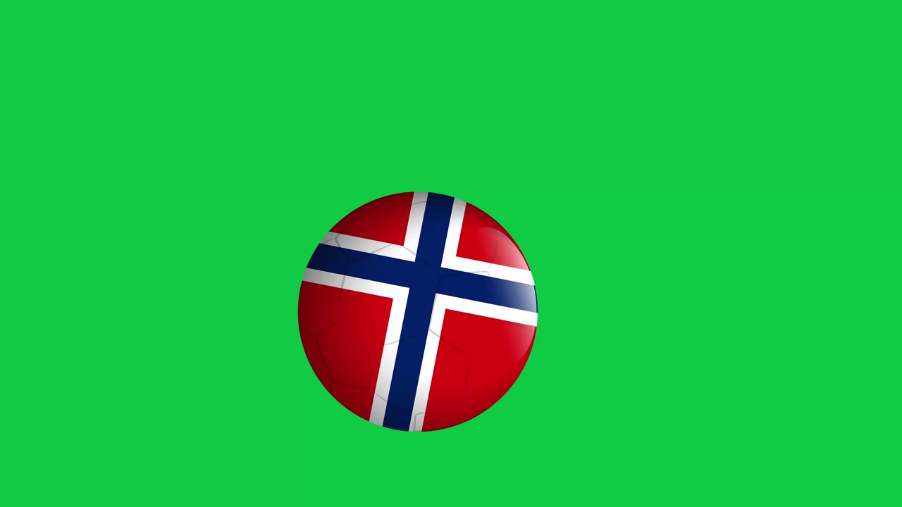 Flere fodbolde med norske flagmønstre hopper hen over en ensfarvet grøn skærmbaggrund