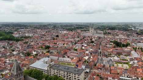 ypres city centre belgium panning drone aerial