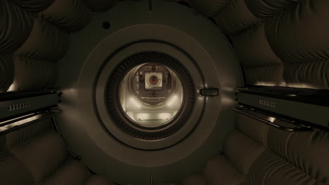 a view from the inside of a spaceship looking down a circular tunnel