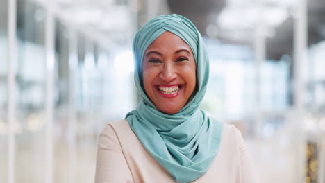 Muslim,-business-woman-and-success-with-face