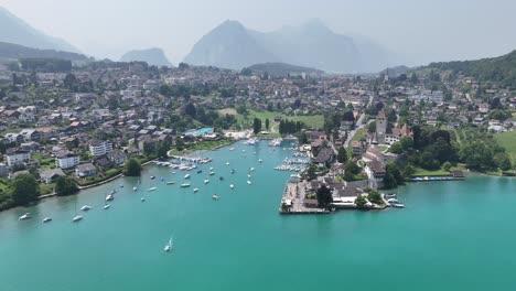 spiez town on lake thun switzerland drone, aerial