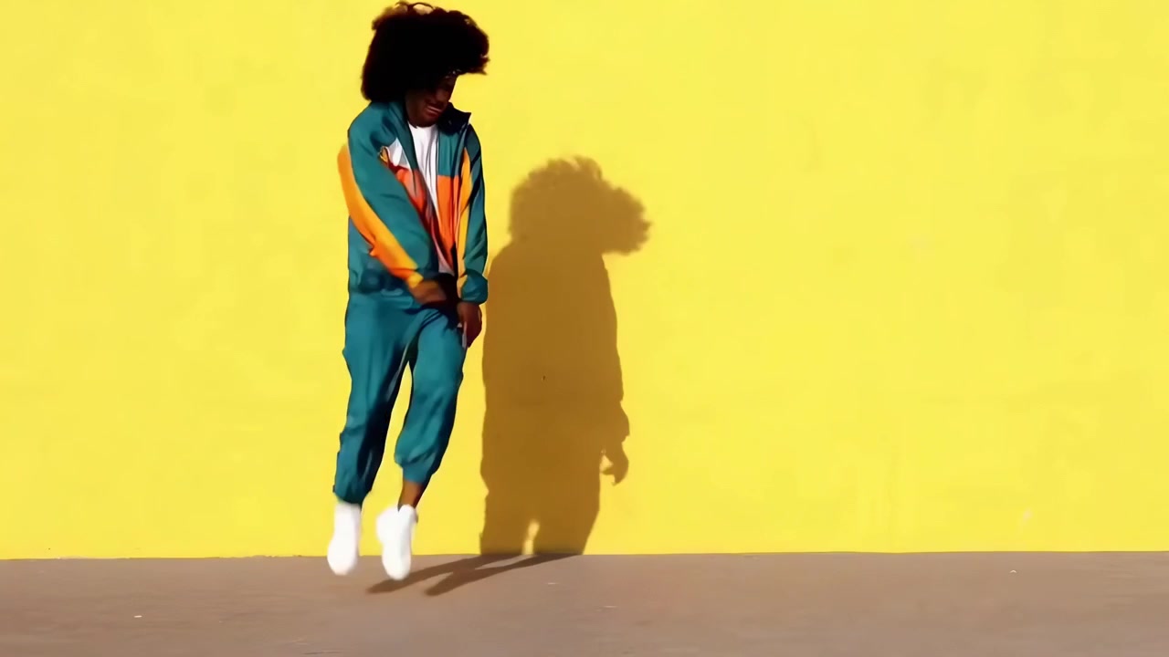 Dynamic Hip Hop Dancer with Afro Against Bright Yellow Wall