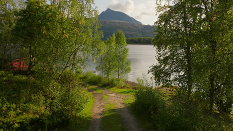 Walking-On-The-Pathway-Towards-Efjorden-Fjord-In-Nordland-County,-Norway