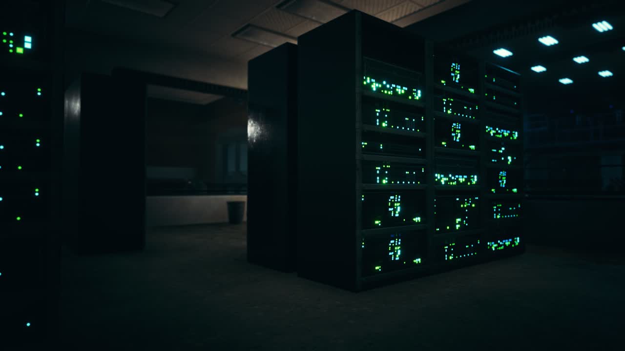 Clean industrial interior of a data server room with servers