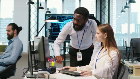 startup office manager congratulates young girl after developing ai models