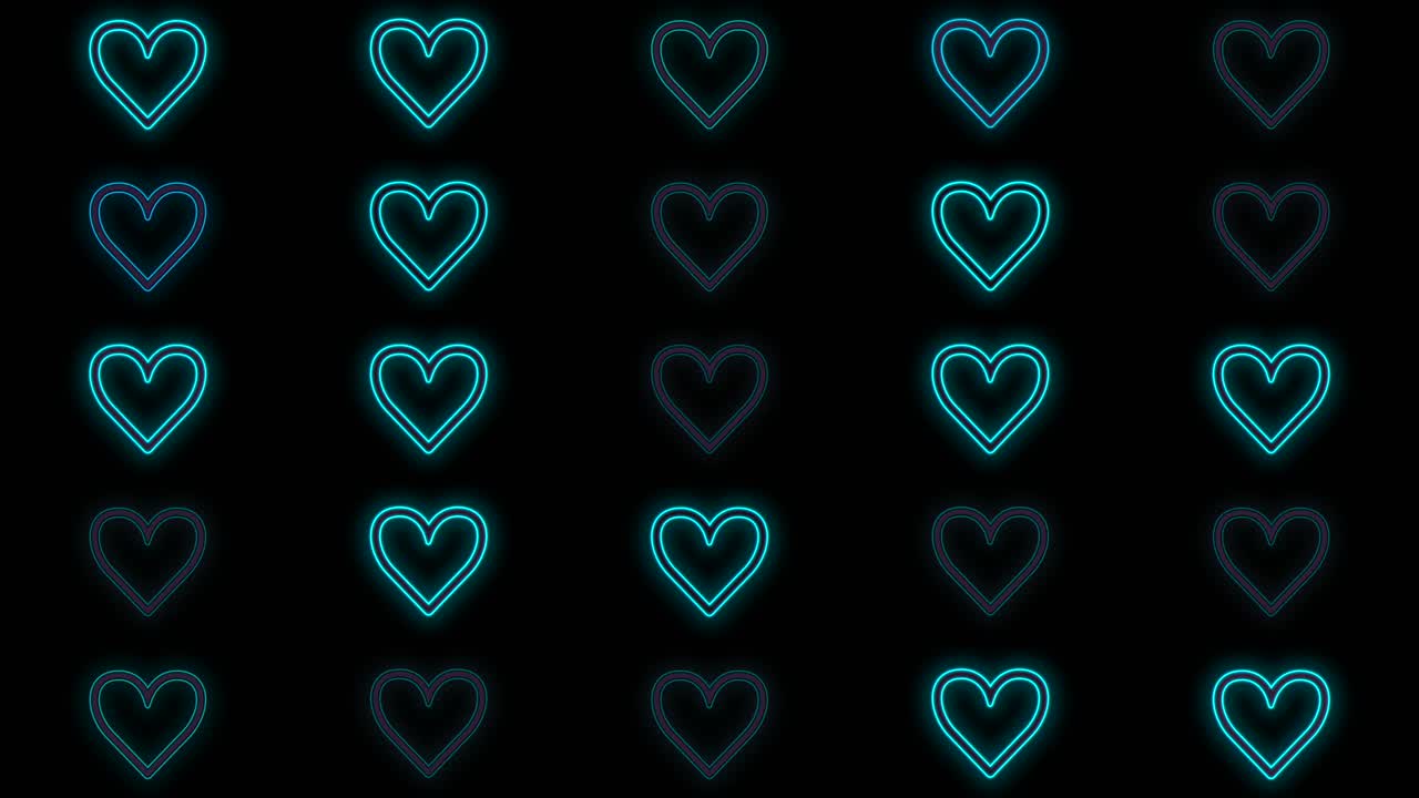 검은 그라데이션에 행에 현대 네온 블루 하트 패턴