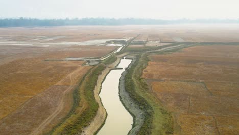 aerial shot panning over large river