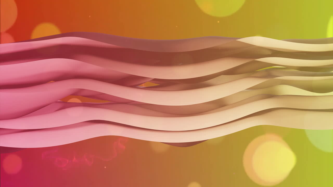 Animation of multi coloured layers waving over spots on orange to yellow background