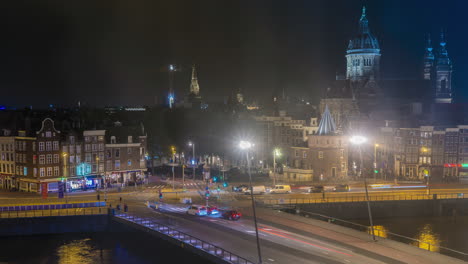 amsterdam night time-lapse of busy intersection