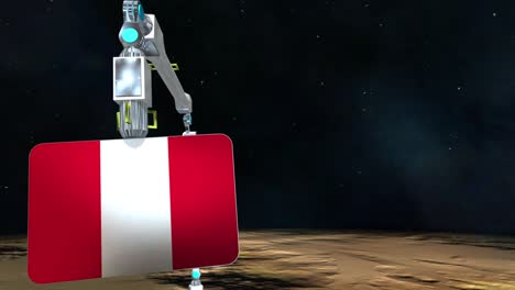la placa de la bandera de perú excavada en el planeta.