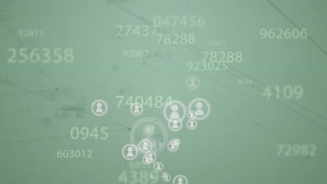 animation of network of connections, changing numbers, profile icons against green background