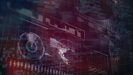 animación de diversos procesamientos de datos en pantalla roja y negra