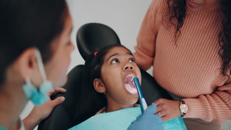 young girl getting dental checkup with mother