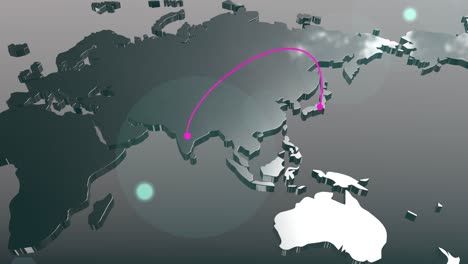 japan to india connection world map animation