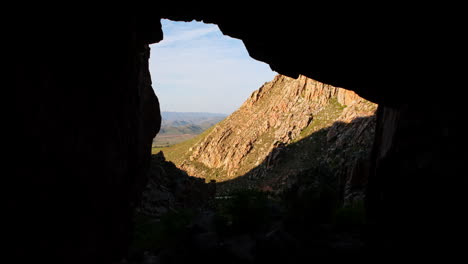 view from dark montagu guano cave of surrounding jagged langeberg mountains