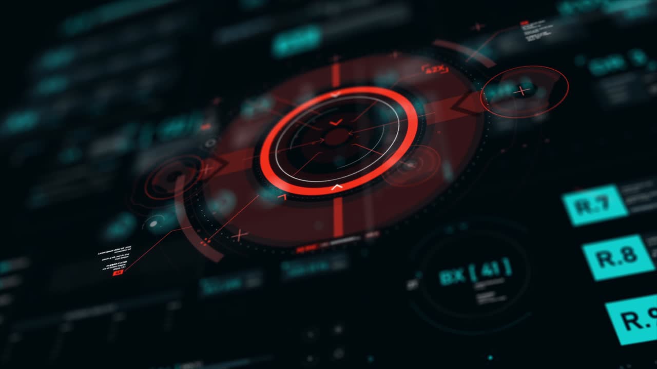 Target pointer and Futuristic user interface HUD GUI digital text number element for cyber technology concept with shallow depth of field dark and grain processed