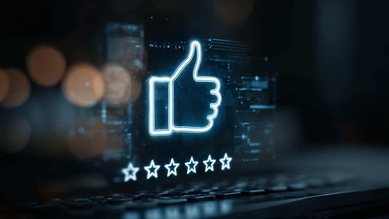 An Engaging Display of Approval: A Digital Thumbs Up Icon Signifying Positive Feedback and High Ratings in a Modern Technological Environment