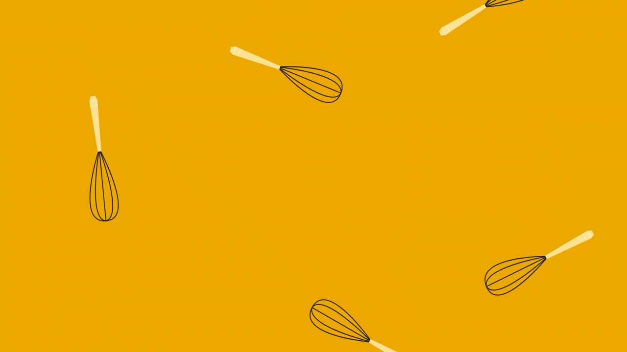 animación de la ilustración de batidos de huevo negros y cremas que caen sobre un fondo amarillo