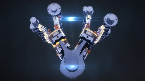 power hungry rotating v8 engine producing power. cg animation