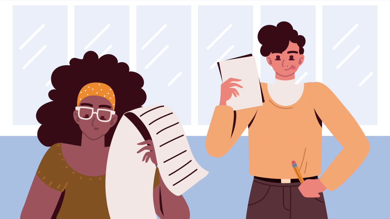 Two people reviewing documents