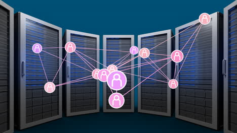 animation of network of connections with people icons over servers