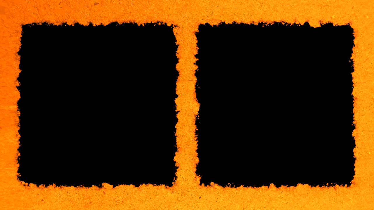 dos cajas negras verticales para video o imagen en video con fondo de papel de textura amarillo naranja vibrante, listo para la clave de luma