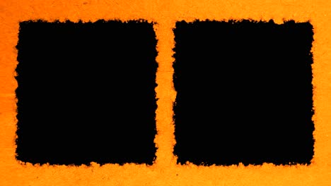 Two-vertical-black-boxes-for-video-or-image-in-video-with-vibrant-orange-yellowtextured-paper-background,-ready-for-luma-key