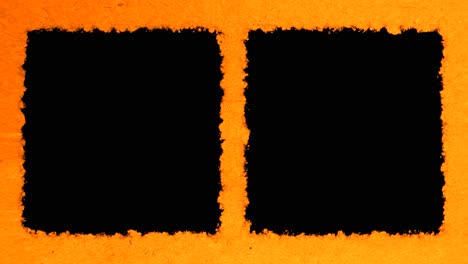 dos cajas negras verticales para video o imagen en video con fondo de papel de textura amarillo naranja vibrante, listo para la clave de luma