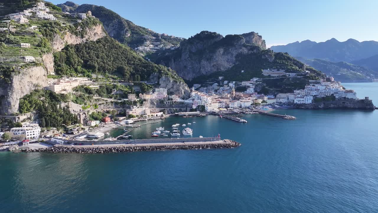 Amalfi Coast At Amalfi In Salerno Italy. Beach Landscape. Tourism Landmark. Amalfi Coast At Salerno Italy. Gulf Of Salerno Skyline. Coastal Cityscape. Amalfi Coast Skyline. Paradise Beach.
