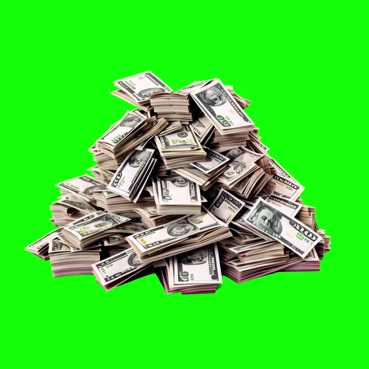 Pile of money animation, transparent 4K video, green screen