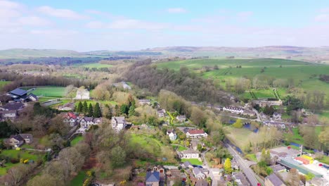 aerial view over english country town of bakewell, peak district