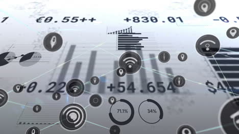 animación del procesamiento de datos financieros de la bolsa de valores con íconos digitales