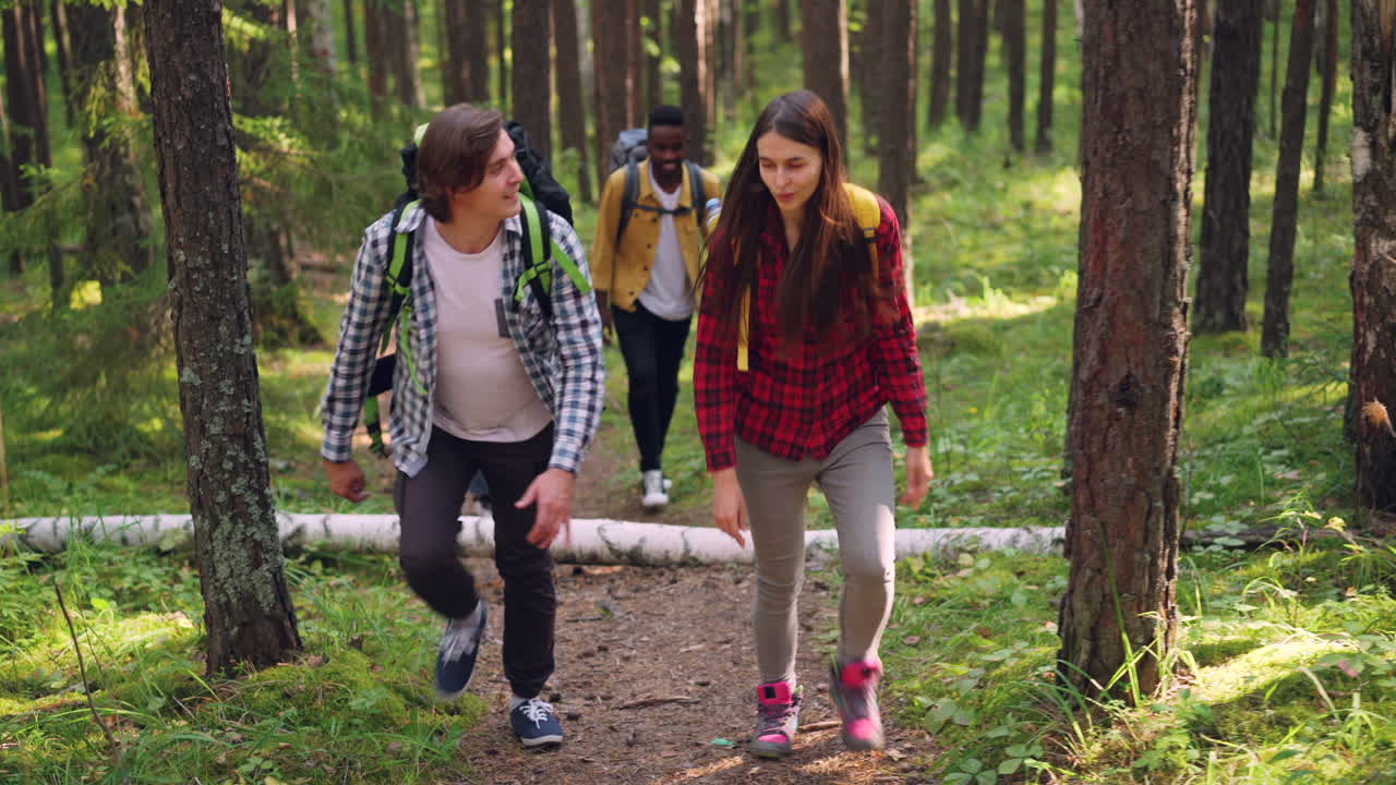Friends Hiking in the Woods
