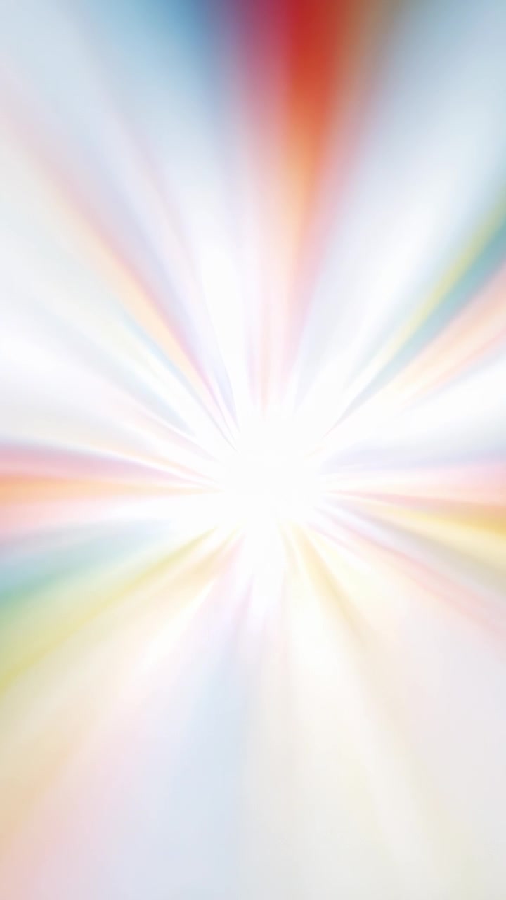 Vertical video: After bright surge, radiating core with pastel rays in portrait frame from prism
