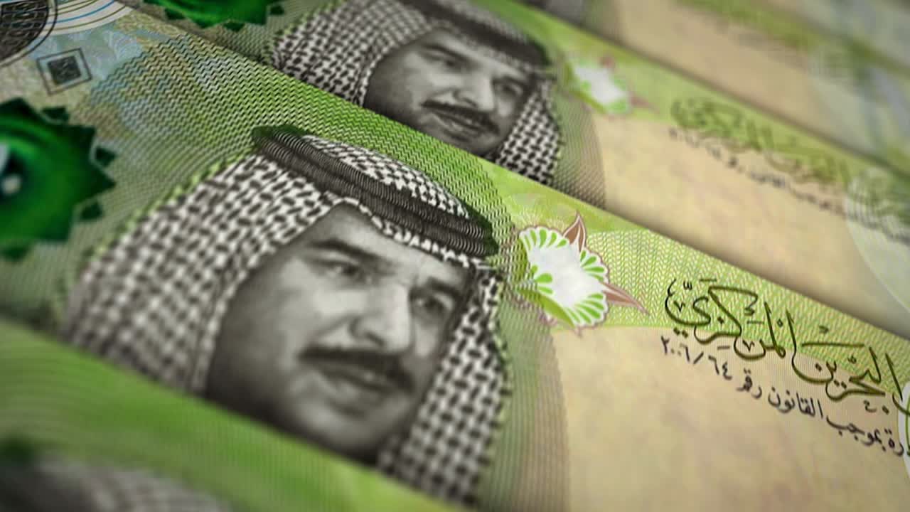 바레인 디나르 돈 지폐 표면 루프 애니메이션