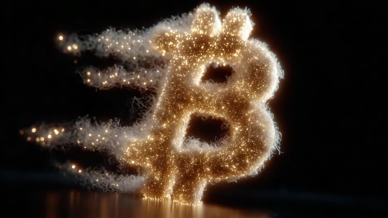 Illuminating the Future of Finance: A Dynamic Visual Representation of the Bitcoin Symbol Surrounded by Shimmering Lights and Energetic Movement