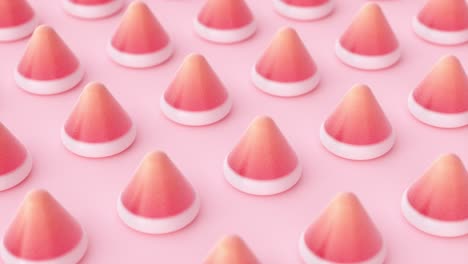 raw of red cone-shaped sweets in line. 3d render loop